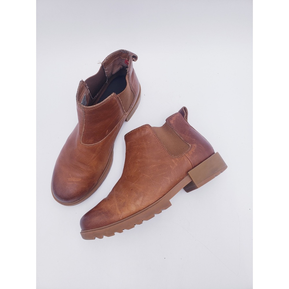 Sorel Emelie II Chelsea Boots‎ Brown Leather Waterproof Ankle Lug Sole Size 7.5